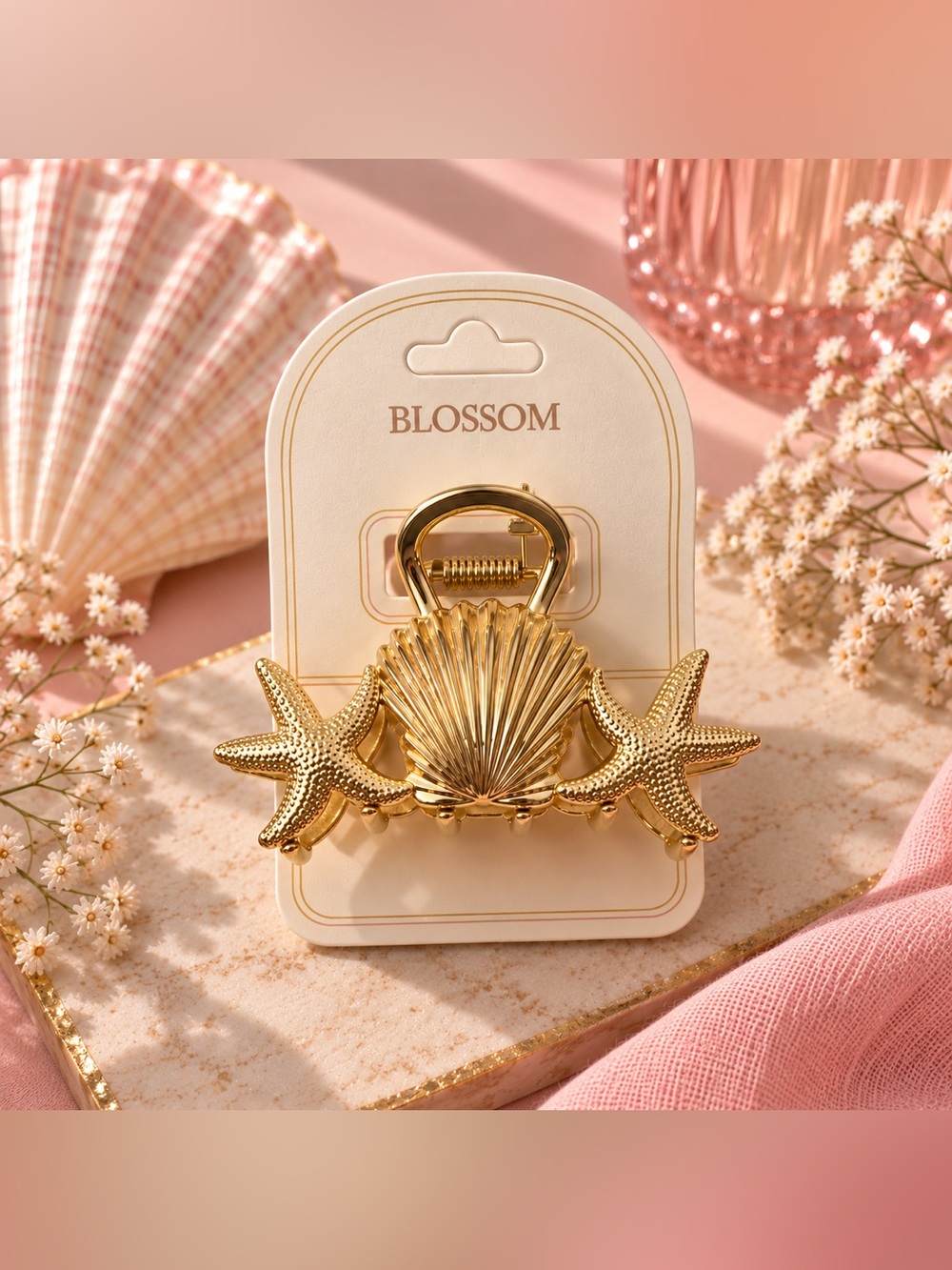 Gold Seashell Starfish Mini Hair Claw Clip Coastal